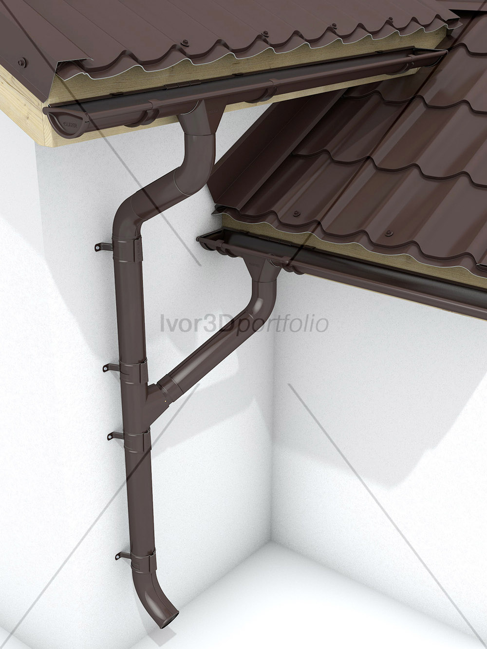 Фрагмент кровли с водосточной системой