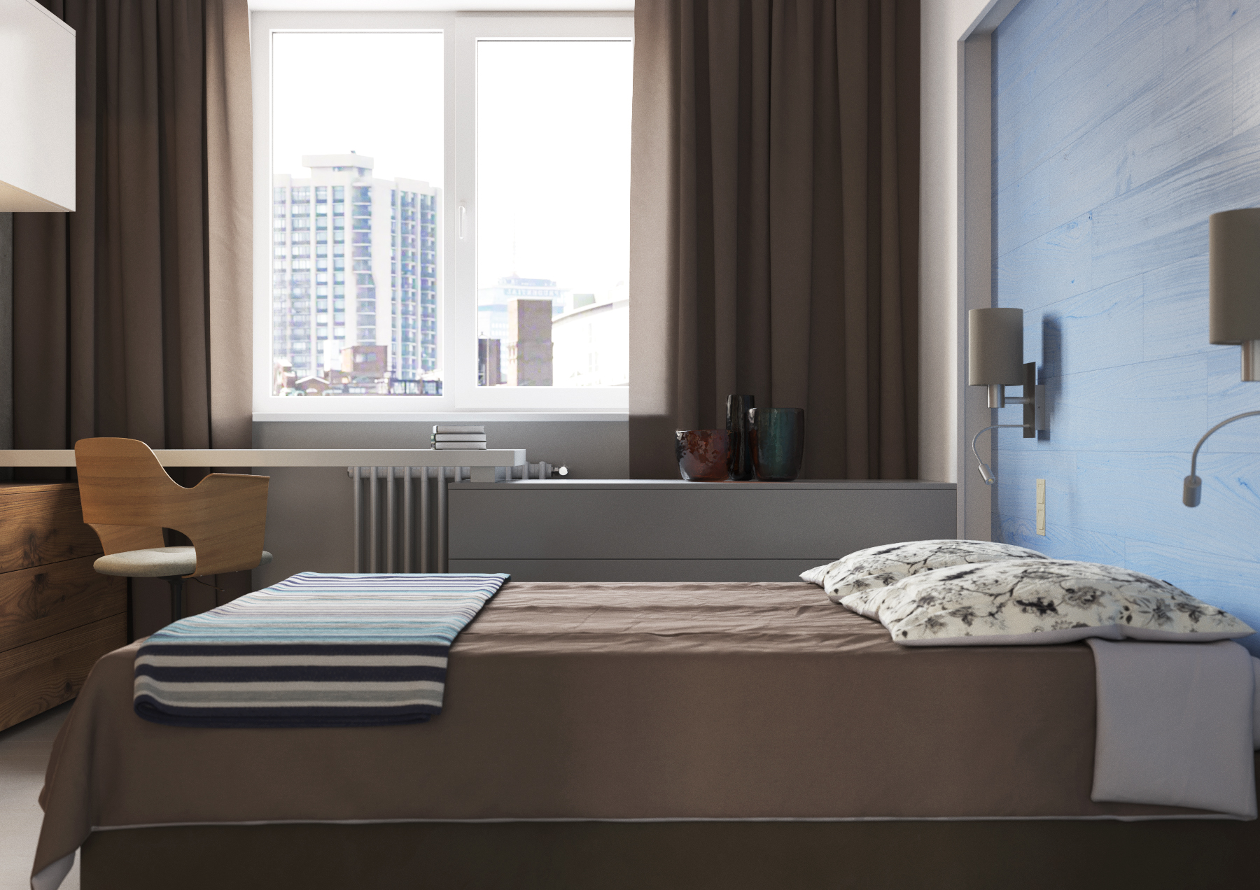bedroom beige blue