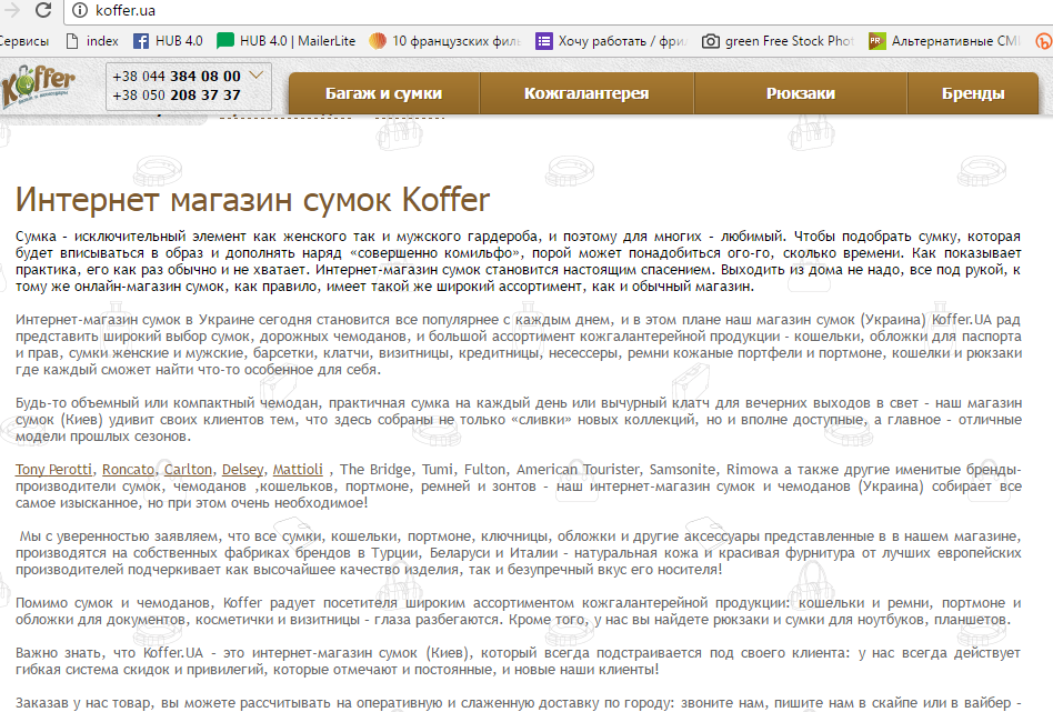 Сео-копирайтинг для интернет-магазина сумок