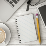 phone on on a wooden table, coffee and notebook 3d illustration