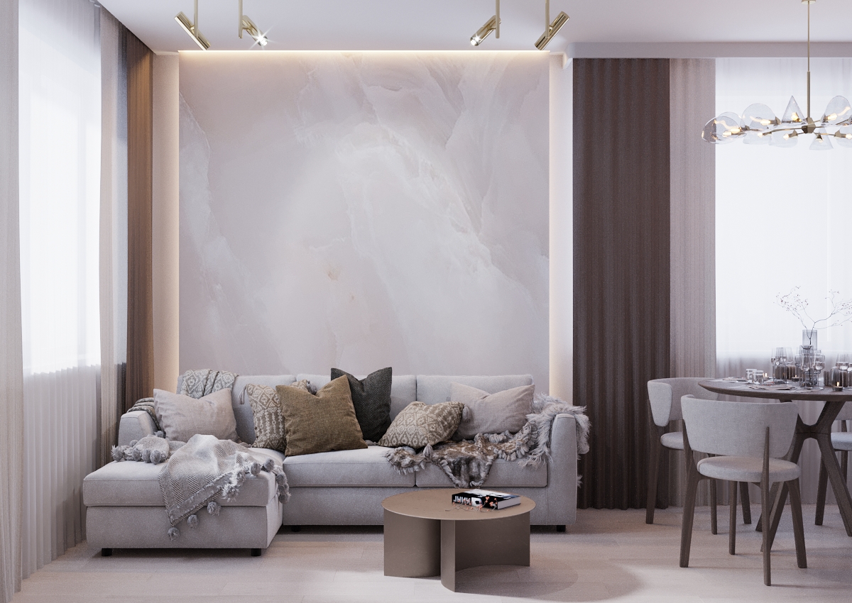 Кухня-гостиная выполнена по дизайн от Nordic Design Studio