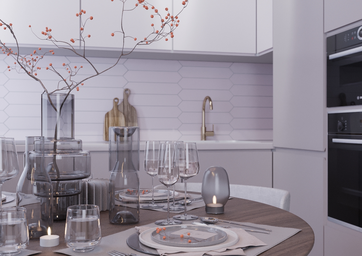 Кухня-гостиная выполнена по дизайн от Nordic Design Studio