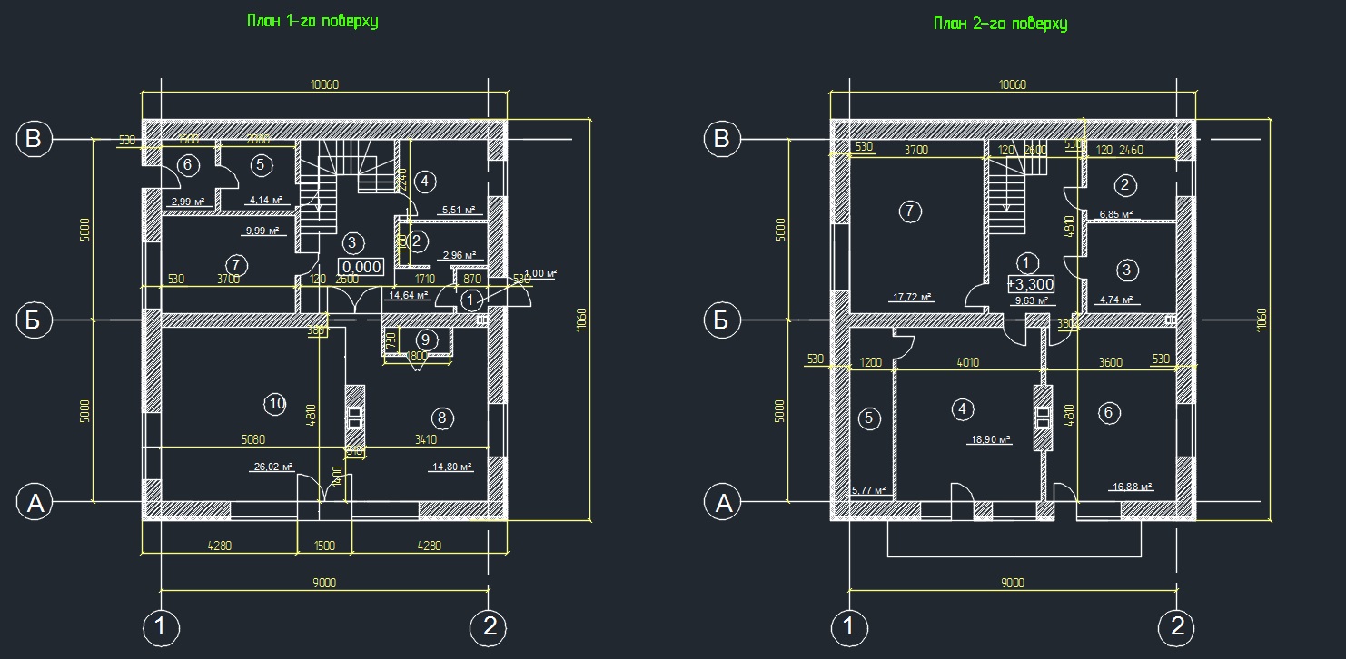 Drawings of floor plans of a country house