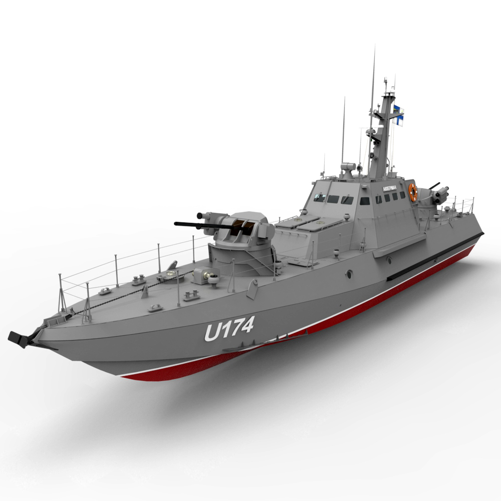 3D визуализация- модель «Малый бронированный артиллерийский катер типа Гюрза М -  U174 АККЕРМАН – ВМФ УКРАИНЫ»
