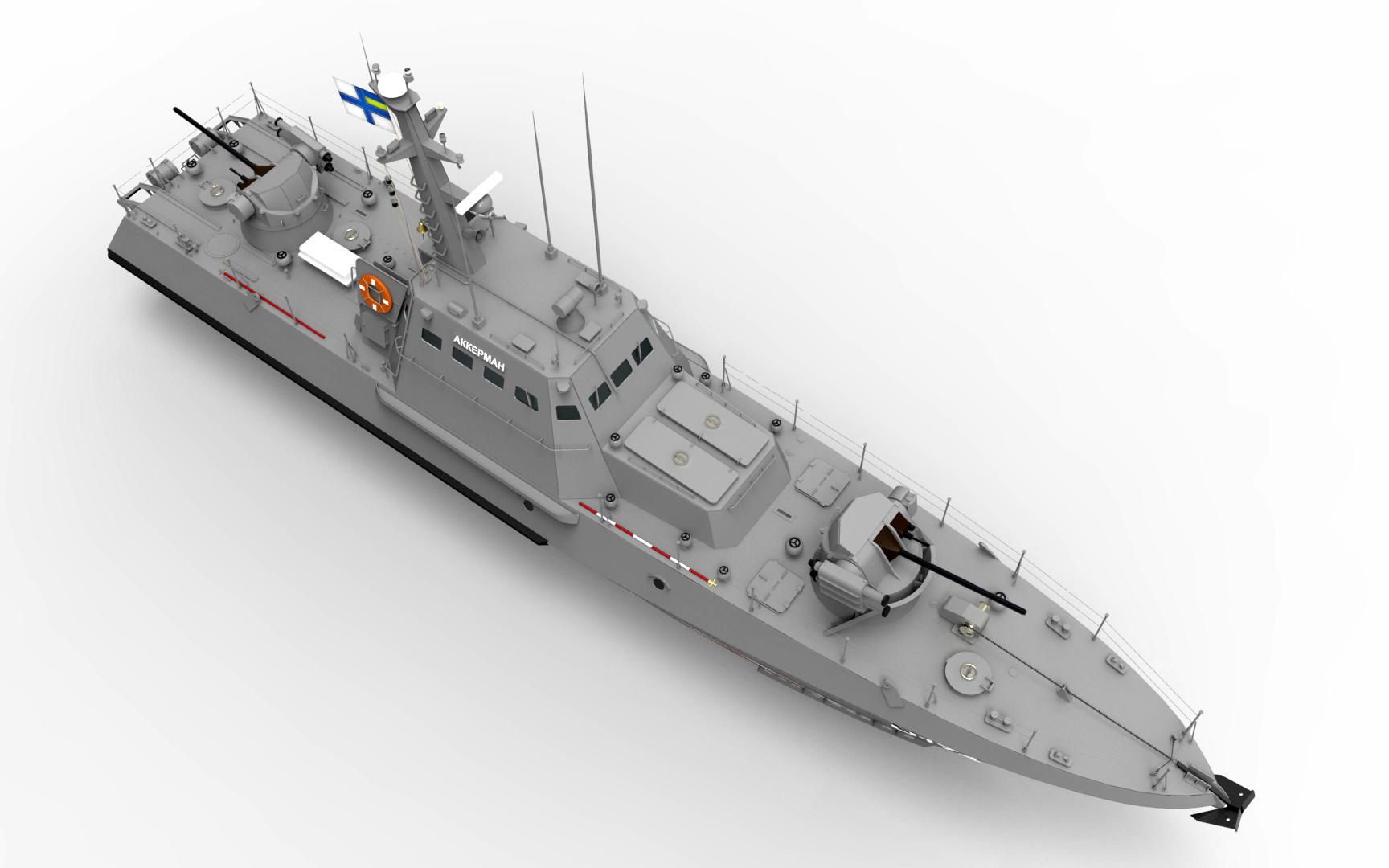 3D визуализация- модель «Малый бронированный артиллерийский катер типа Гюрза М -  U174 АККЕРМАН – ВМФ УКРАИНЫ»