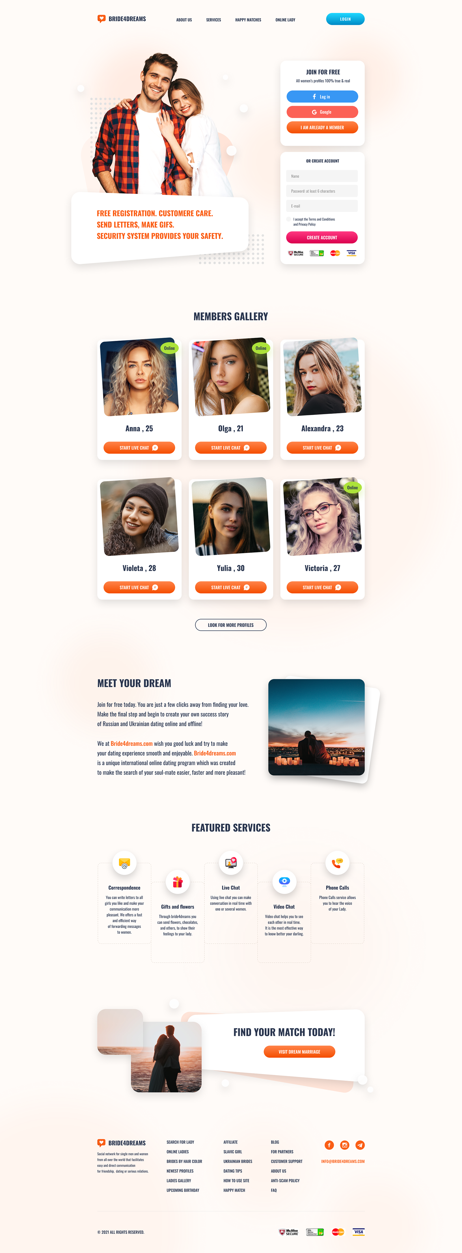 Дизайн сайту знайомств "Bride4dreams"